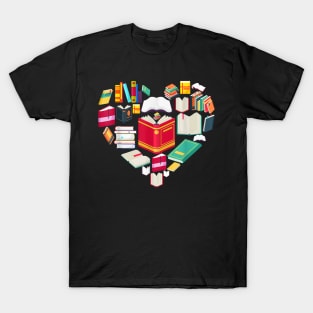 Cute Heart Reading A Book Valentines Day Teacher Book Lovers T-Shirt